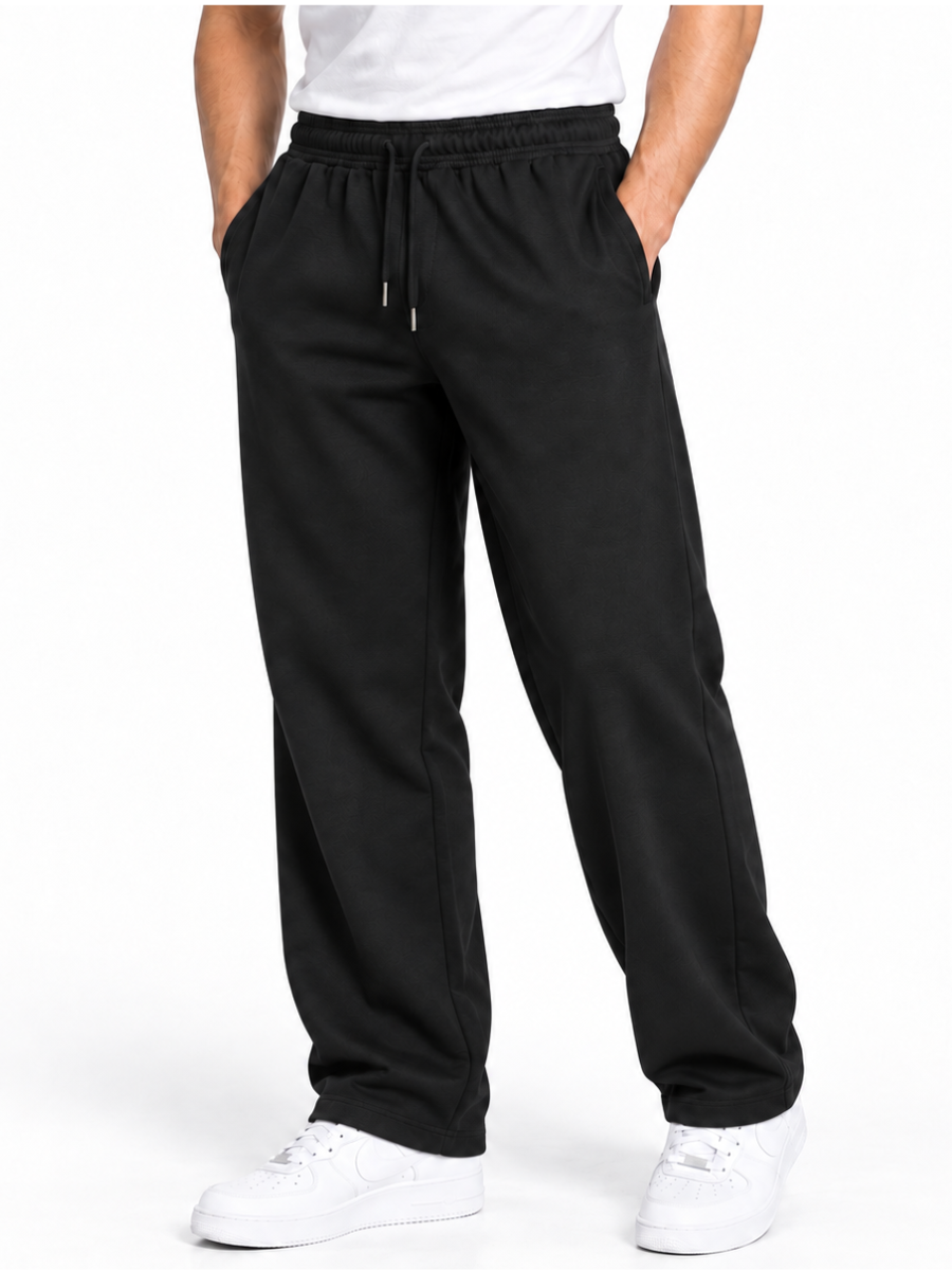 PACK 3 PANTALON BUZO FRENCH TERRY HOMBRE JOGGER ANCHO STREETWEAR JUVENIL URBANO NEGRO AZUL GRIS MELANGE - 3