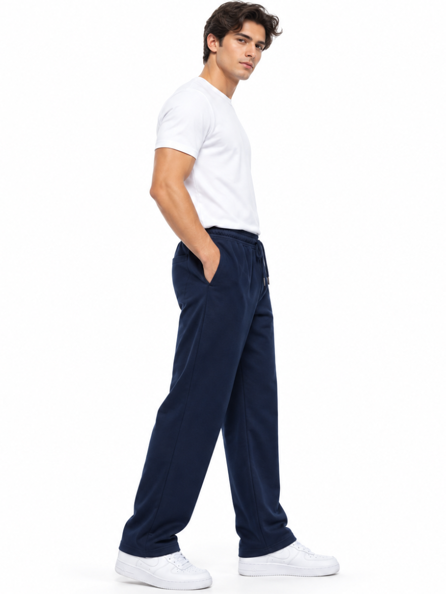 PACK 3 PANTALON BUZO FRENCH TERRY HOMBRE JOGGER ANCHO STREETWEAR JUVENIL URBANO NEGRO AZUL GRIS MELANGE - 2