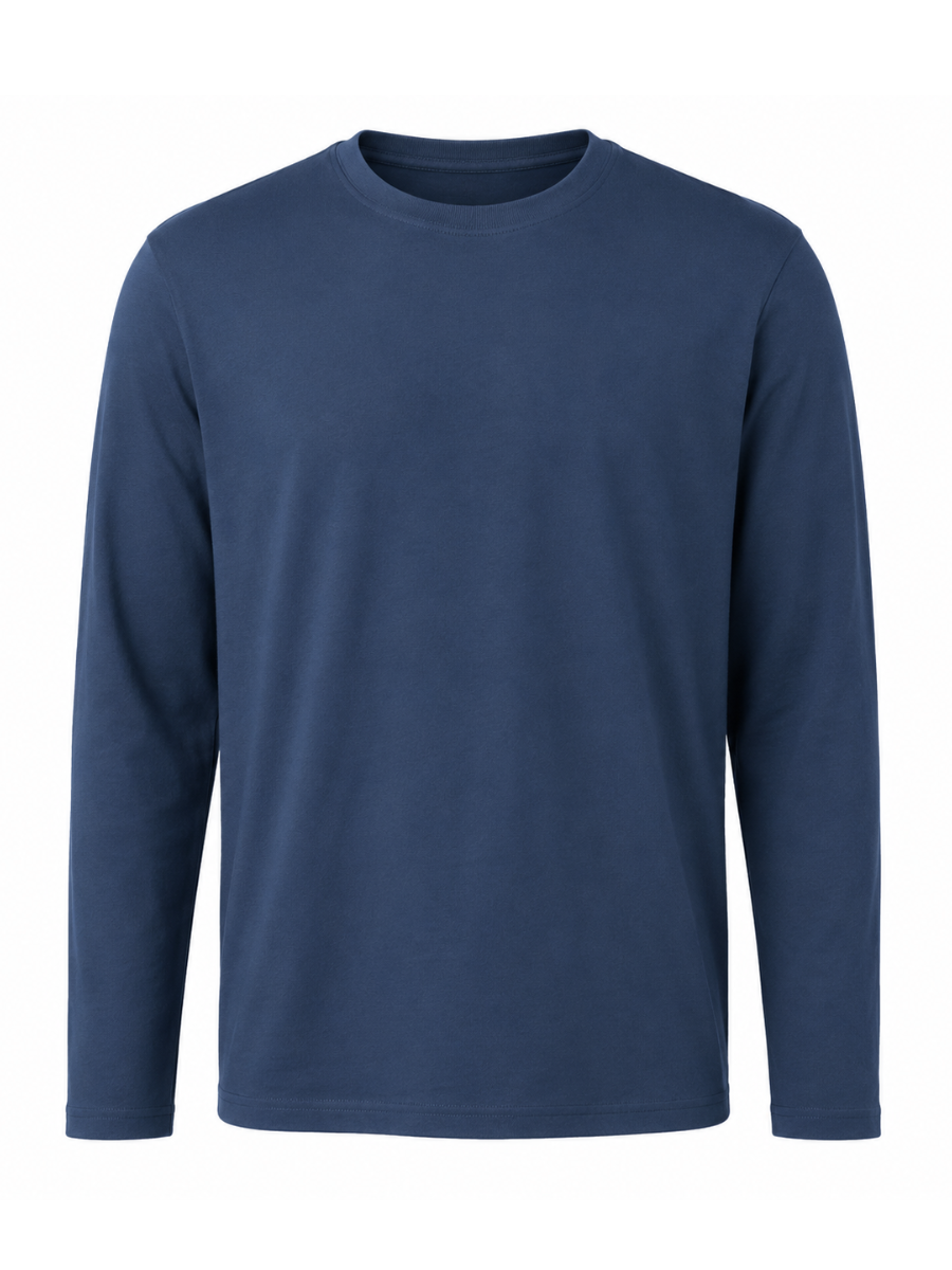 POLO MANGA LARGA ALGODON HOMBRE BASICO INDISPENSABLE CASUAL CUELLO REDONDO CONFORT AZUL MARINO - 4