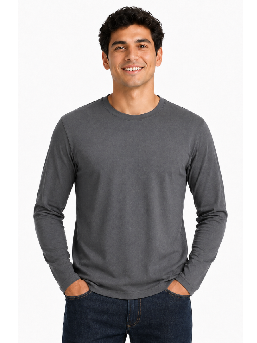 POLO MANGA LARGA ALGODON PREMIUM HOMBRE ESTILO CASUAL URBANO CUELLO REDONDO CONFORT GRISPOLO MANGA LARGA ALGODON PREMIUM HOMBRE E - 1