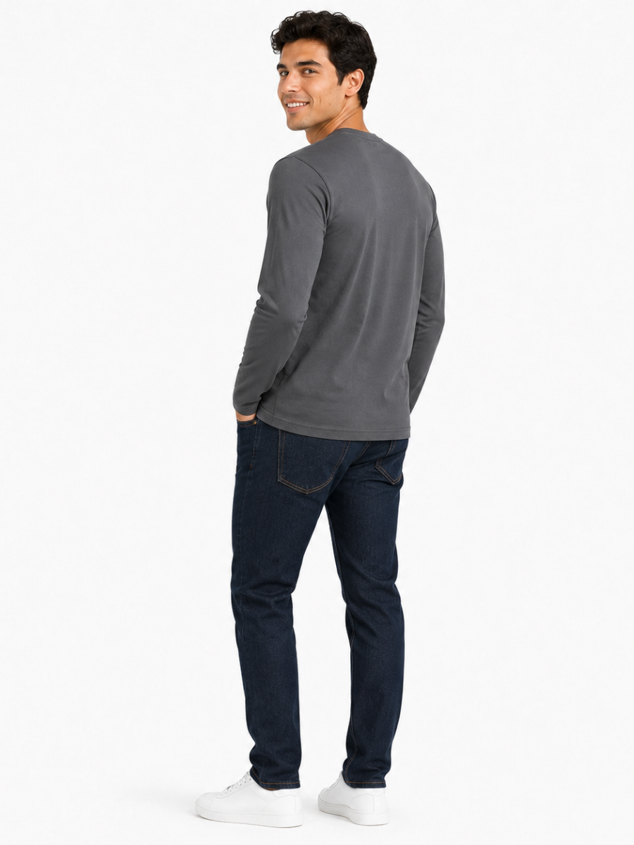 POLO MANGA LARGA ALGODON PREMIUM HOMBRE ESTILO CASUAL URBANO CUELLO REDONDO CONFORT GRISPOLO MANGA LARGA ALGODON PREMIUM HOMBRE E - 2