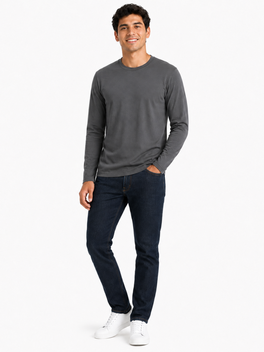 POLO MANGA LARGA ALGODON PREMIUM HOMBRE ESTILO CASUAL URBANO CUELLO REDONDO CONFORT GRISPOLO MANGA LARGA ALGODON PREMIUM HOMBRE E - 4