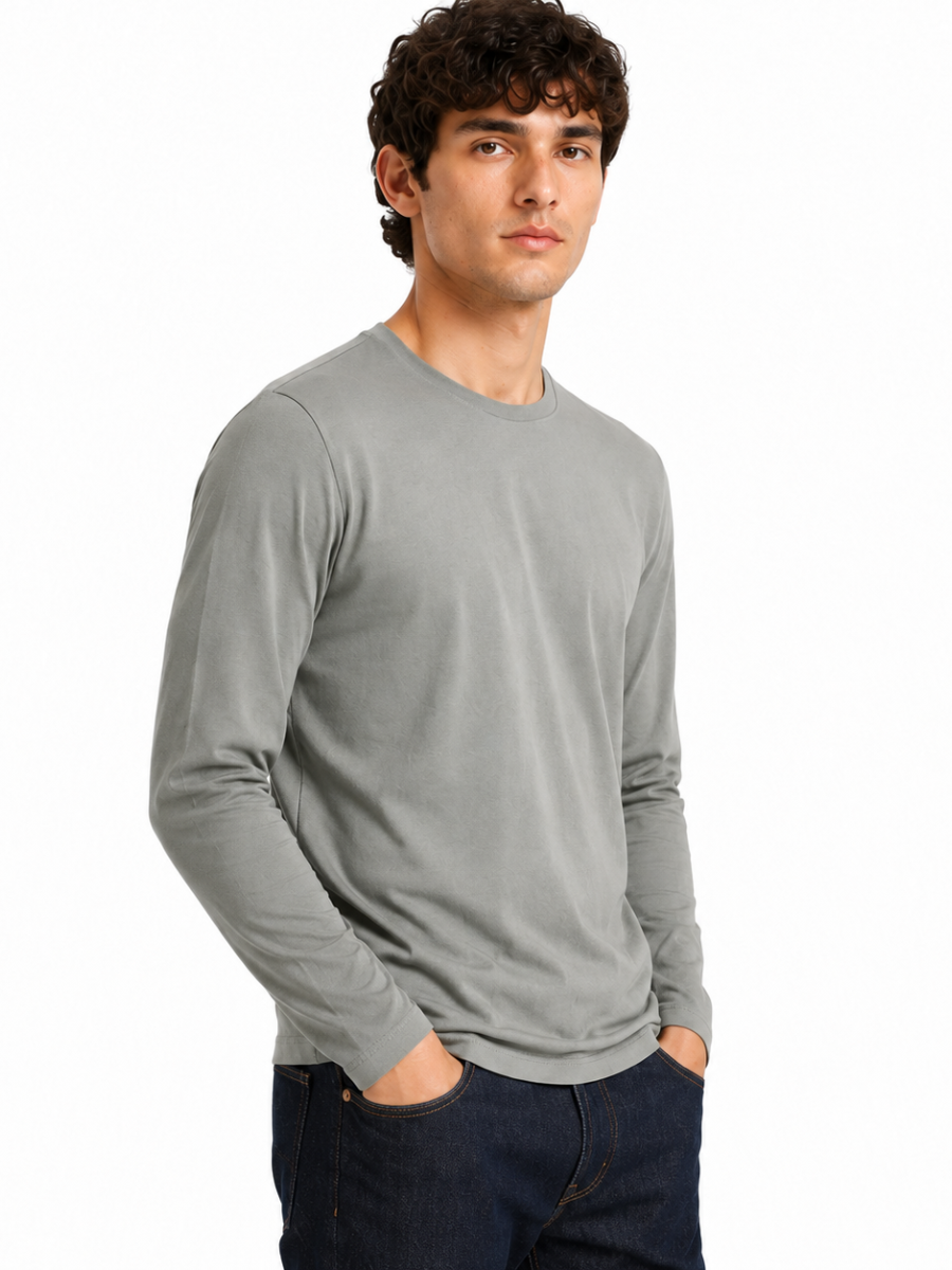 POLO MANGA LARGA ALGODON PREMIUM HOMBRE ESTILO CASUAL URBANO CUELLO REDONDO CONFORT PLOMO - 1