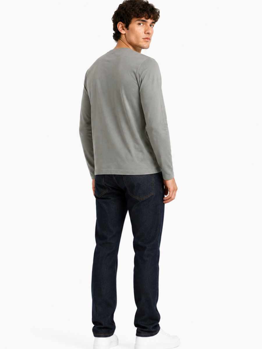 POLO MANGA LARGA ALGODON PREMIUM HOMBRE ESTILO CASUAL URBANO CUELLO REDONDO CONFORT PLOMO - 2