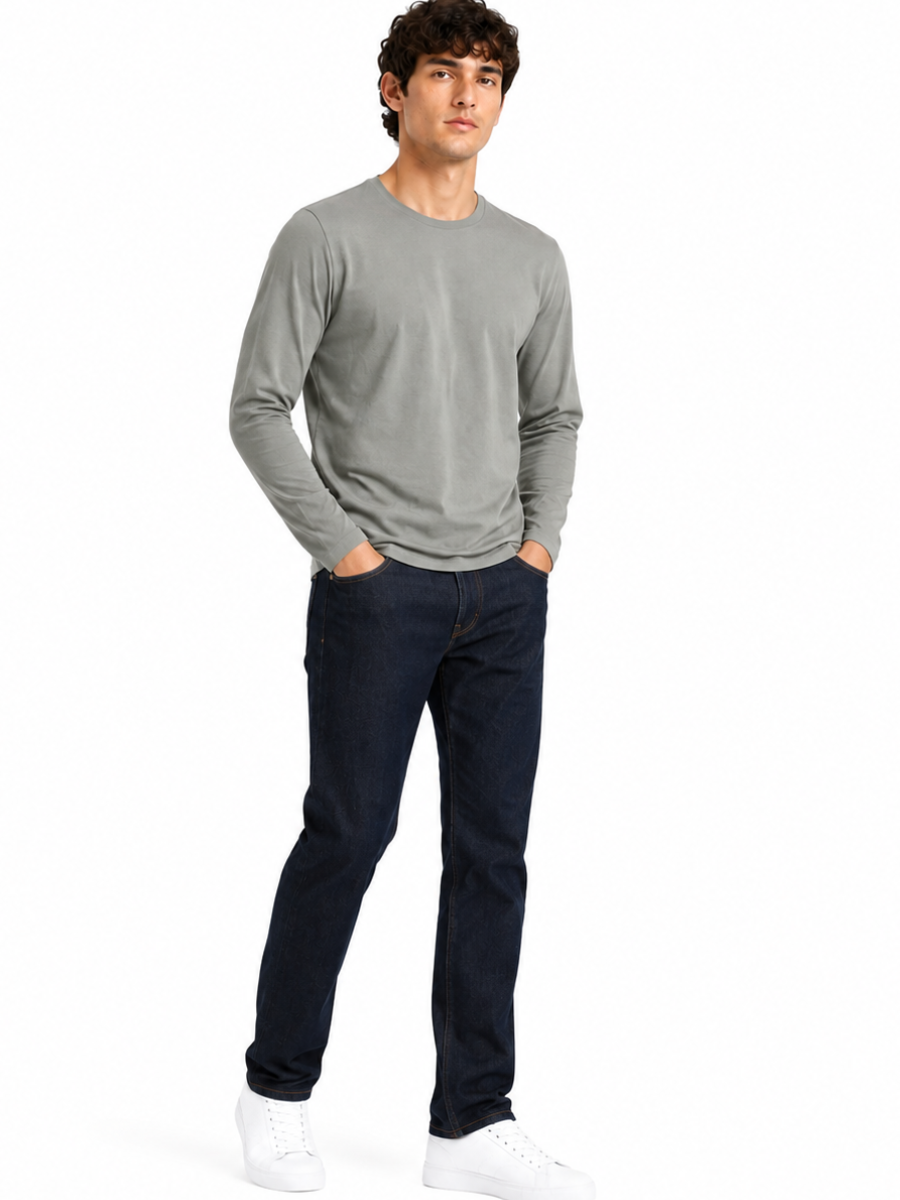 POLO MANGA LARGA ALGODON PREMIUM HOMBRE ESTILO CASUAL URBANO CUELLO REDONDO CONFORT PLOMO - 4