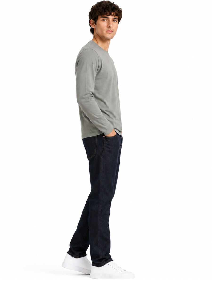 POLO MANGA LARGA ALGODON PREMIUM HOMBRE ESTILO CASUAL URBANO CUELLO REDONDO CONFORT PLOMO - 5