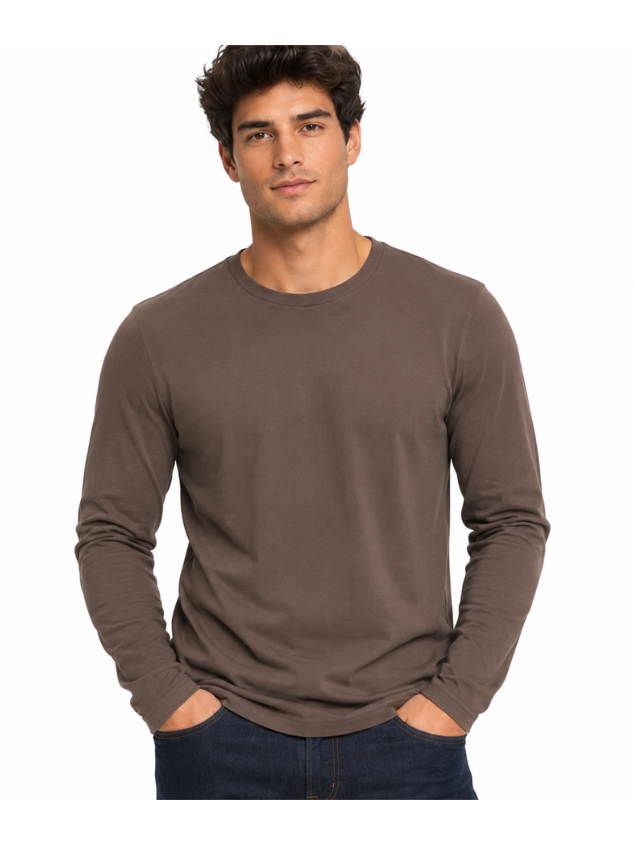 POLO MANGA LARGA ALGODON PREMIUM HOMBRE ESTILO CASUAL URBANO CUELLO REDONDO CONFORT TOPO - 1