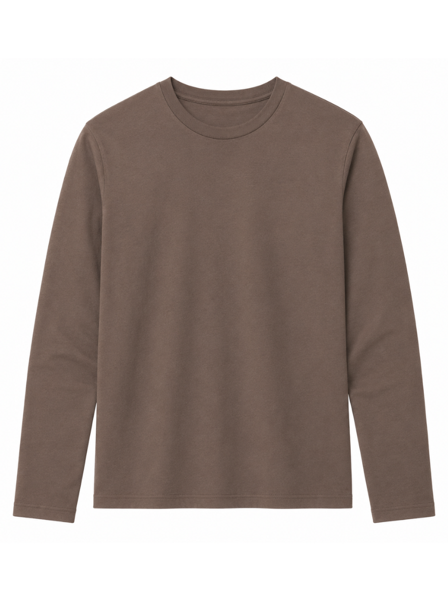 POLO MANGA LARGA ALGODON PREMIUM HOMBRE ESTILO CASUAL URBANO CUELLO REDONDO CONFORT TOPO - 5