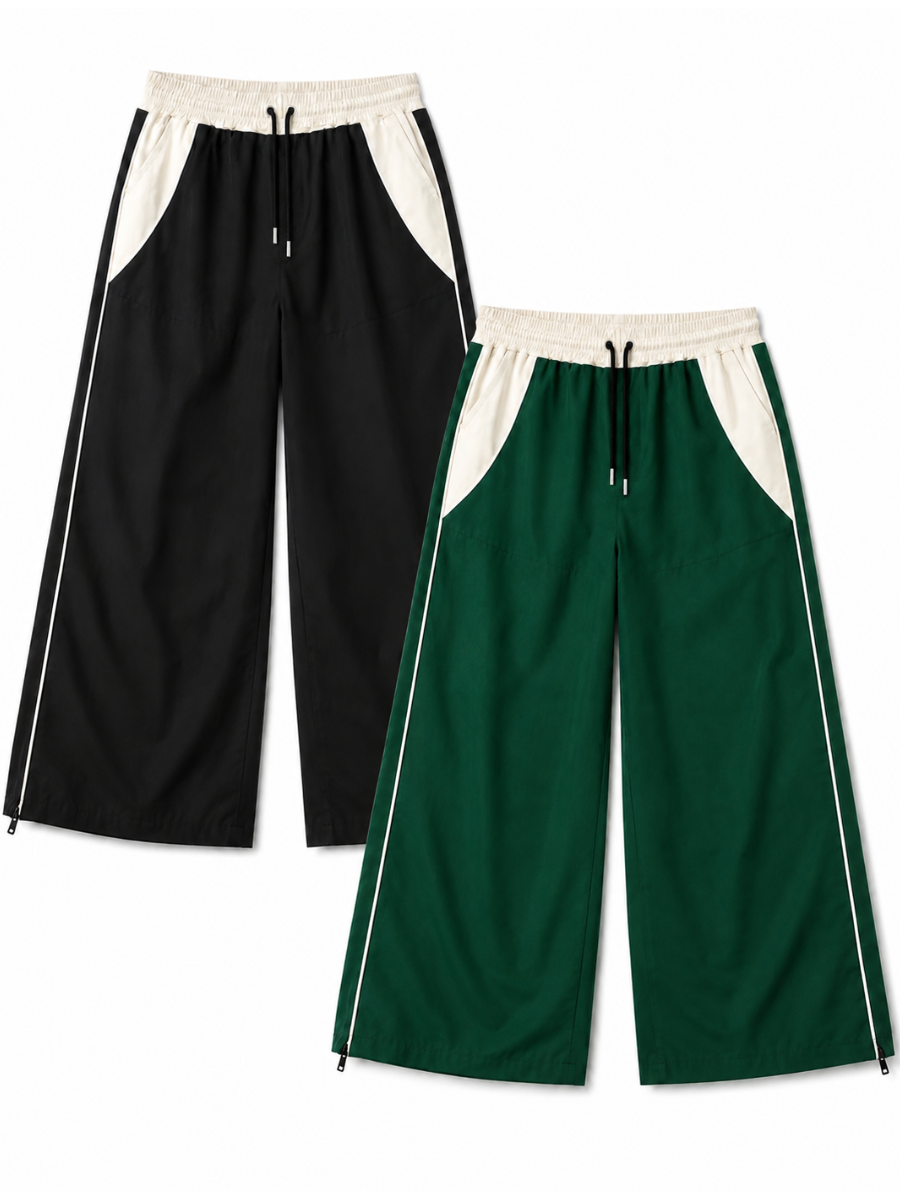 PACK 2 PANTALÓN TIRO ALTO OVERSIZE WIDE LEG PALAZZO CHIC MUJER TELA NOVA NEGRO VERDE - 1