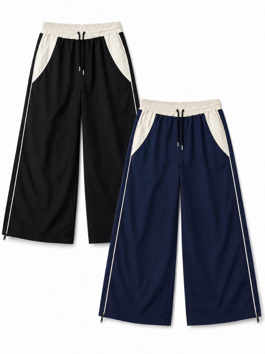 PACK 2 PANTALÓN TIRO ALTO OVERSIZE WIDE LEG PALAZZO CHIC MUJER TELA NOVA NEGRO AZUL - 1