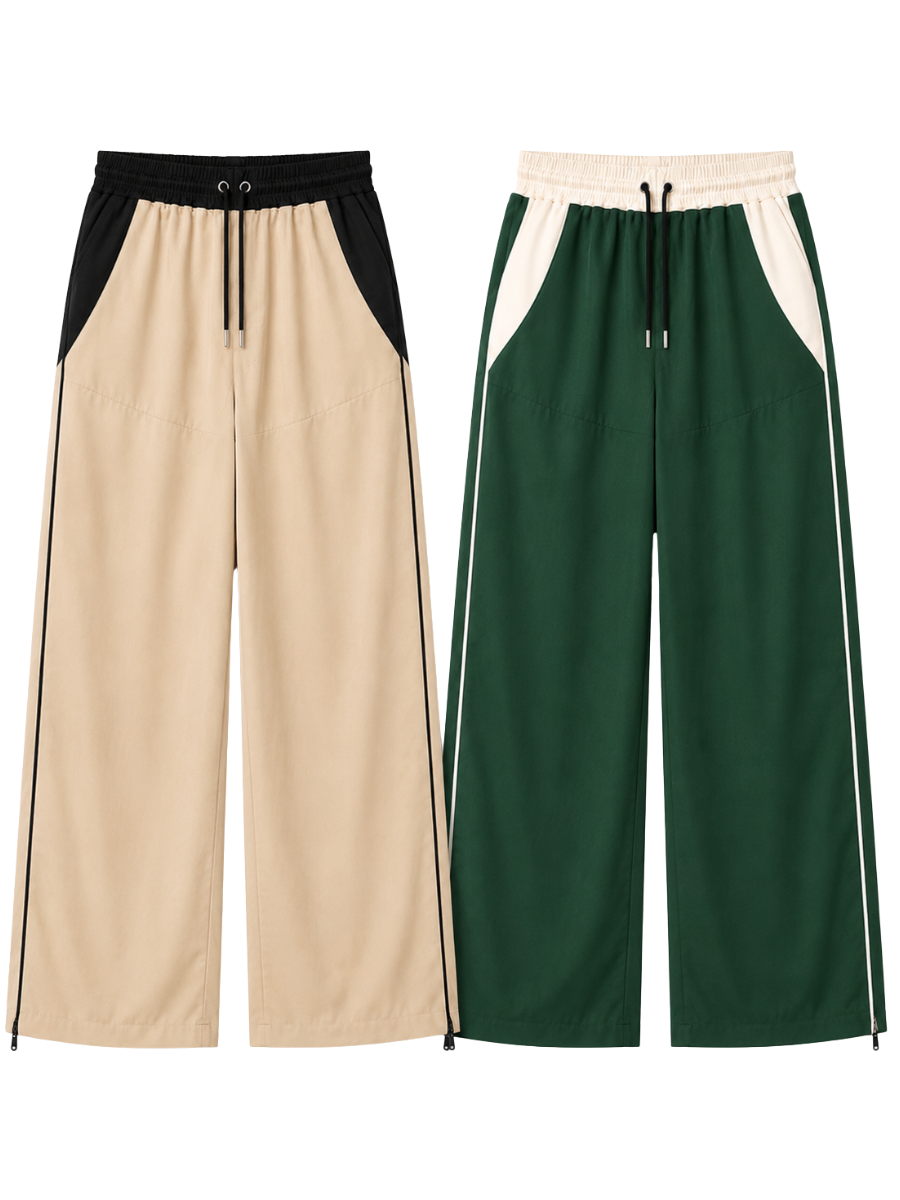 PACK 2 PANTALÓN TIRO ALTO OVERSIZE WIDE LEG PALAZZO CHIC MUJER TELA NOVA BEIGE VERDE - 1
