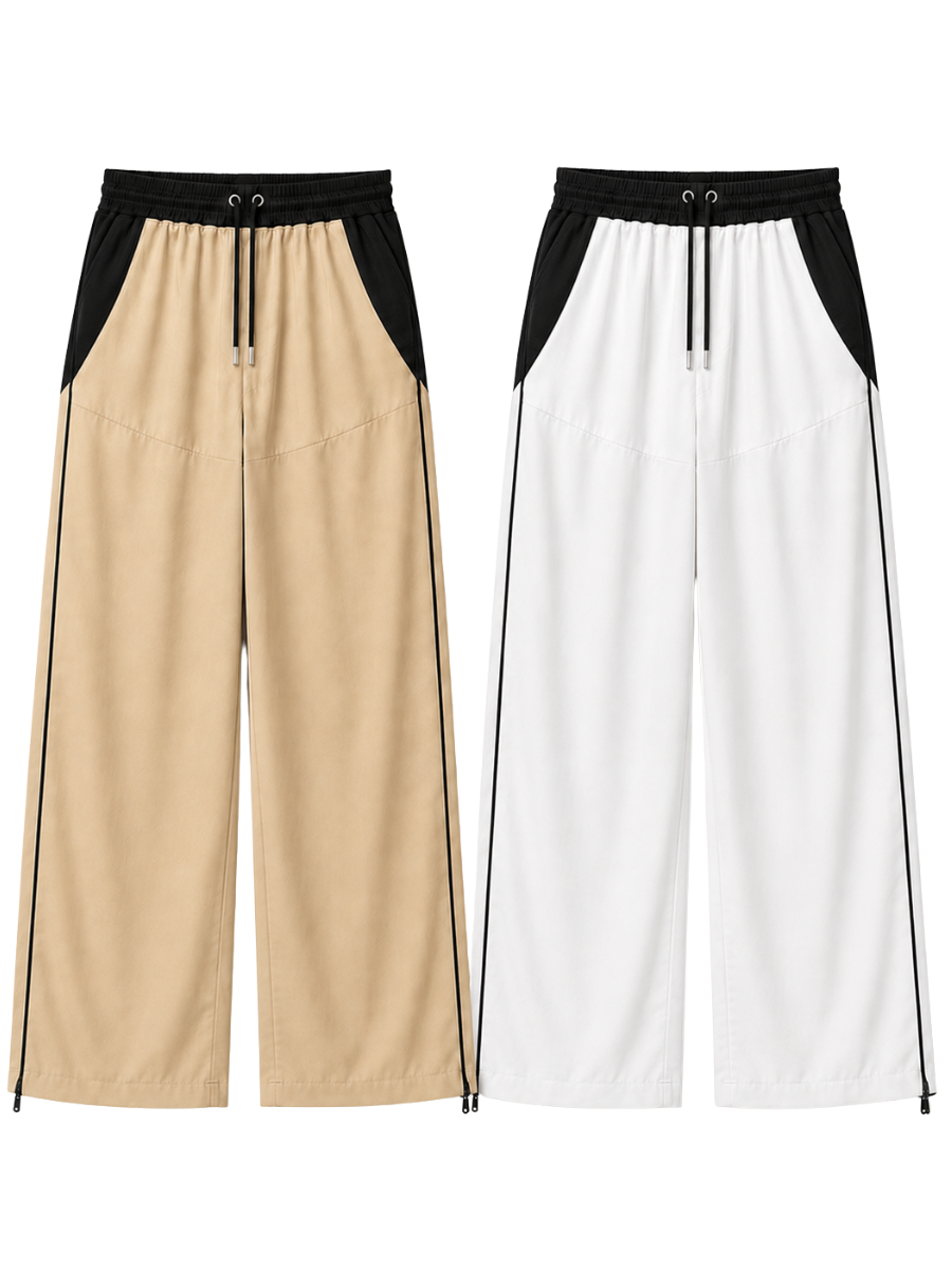 PACK 2 PANTALÓN TIRO ALTO OVERSIZE WIDE LEG PALAZZO CHIC MUJER TELA NOVA BEIGE BLANCO - 1