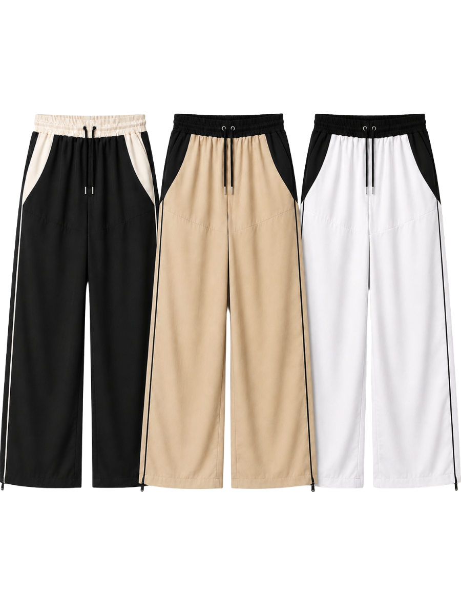 PACK 3 PANTALÓN TIRO ALTO OVERSIZE WIDE LEG PALAZZO CHIC MUJER TELA NOVA NEGRO BEIGE BLANCO - 1