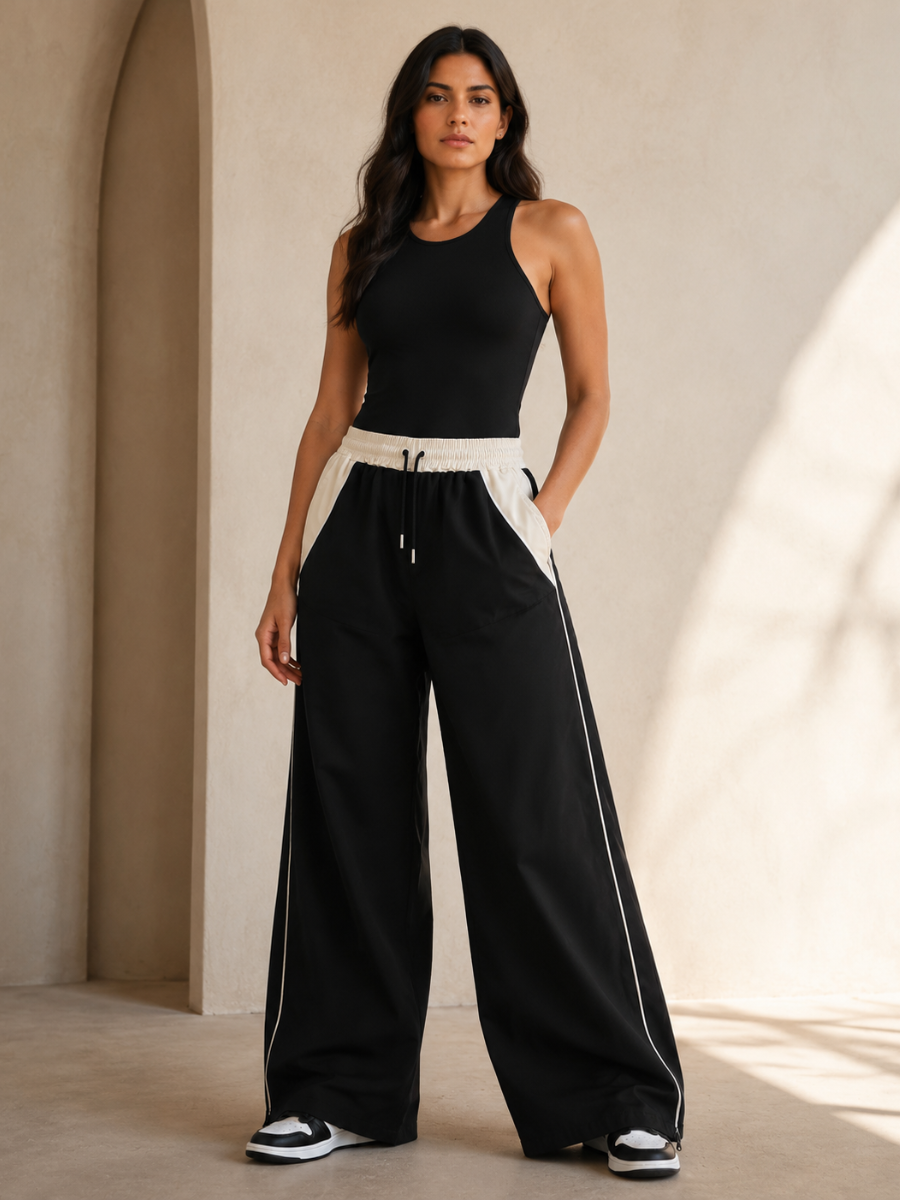 PACK 3 PANTALÓN TIRO ALTO OVERSIZE WIDE LEG PALAZZO CHIC MUJER TELA NOVA NEGRO VERDE AZUL - 3