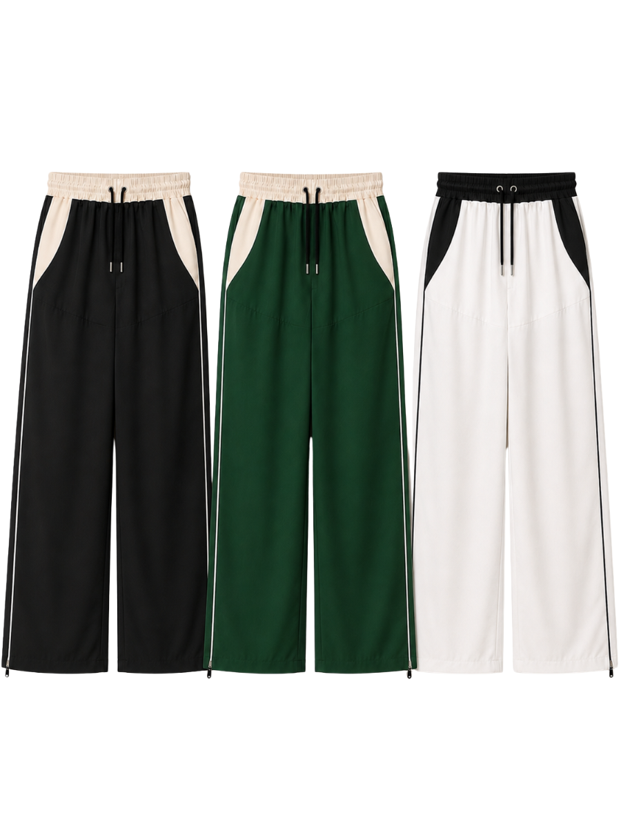 PACK 3 PANTALÓN TIRO ALTO OVERSIZE WIDE LEG PALAZZO CHIC MUJER TELA NOVA NEGRO VERDE BLANCO - 1