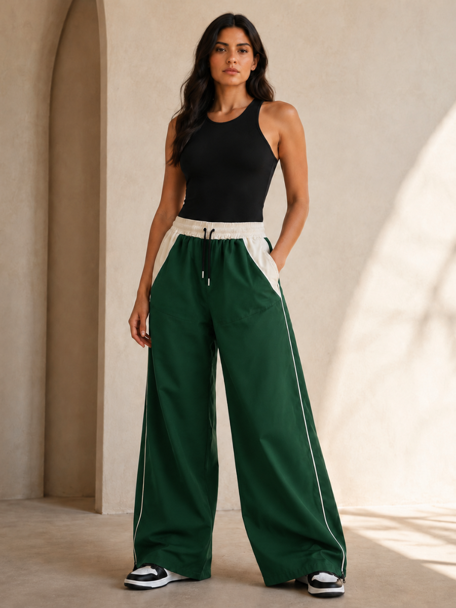 PACK 3 PANTALÓN TIRO ALTO OVERSIZE WIDE LEG PALAZZO CHIC MUJER TELA NOVA NEGRO VERDE BLANCO - 2