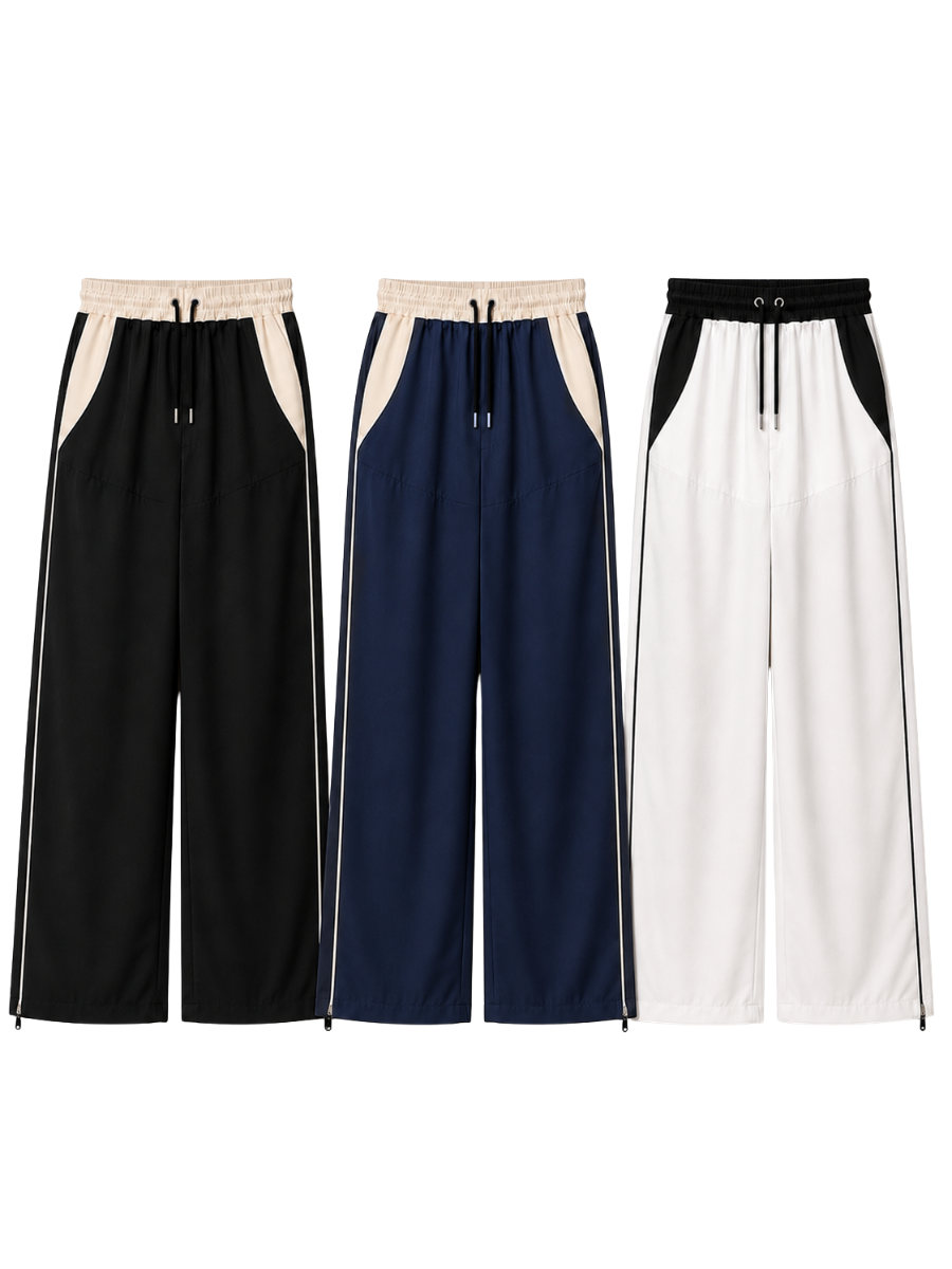 PACK 3 PANTALÓN TIRO ALTO OVERSIZE WIDE LEG PALAZZO CHIC MUJER TELA NOVA NEGRO AZUL BLANCO - 1
