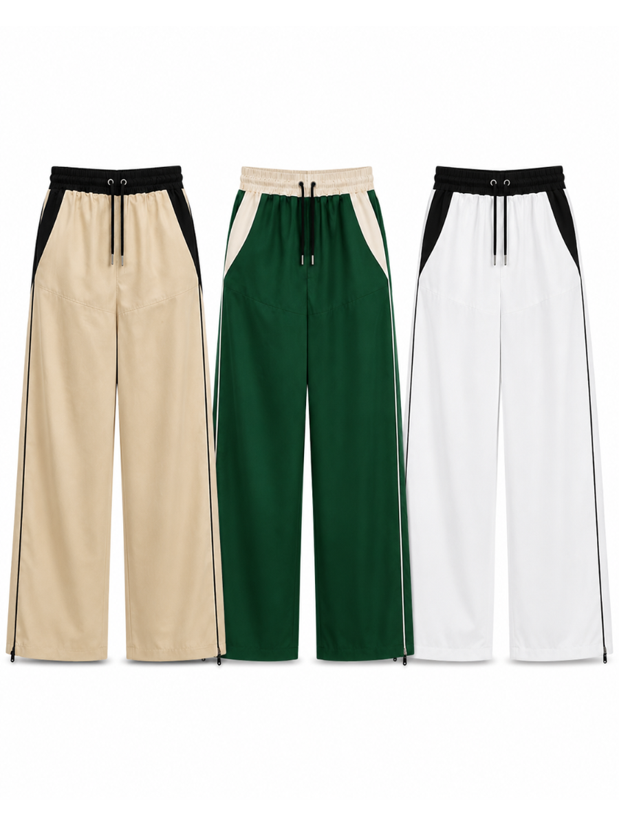 PACK 3 PANTALÓN TIRO ALTO OVERSIZE WIDE LEG PALAZZO CHIC MUJER TELA NOVA BEIGE VERDE BLANCO - 1