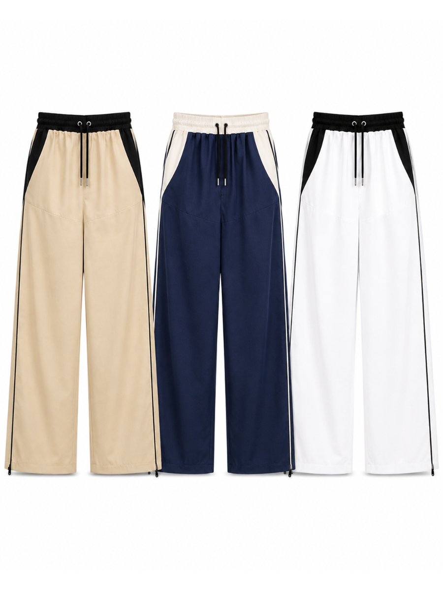 PACK 3 PANTALÓN TIRO ALTO OVERSIZE WIDE LEG PALAZZO CHIC MUJER TELA NOVA BEIGE AZUL BLANCO - 1