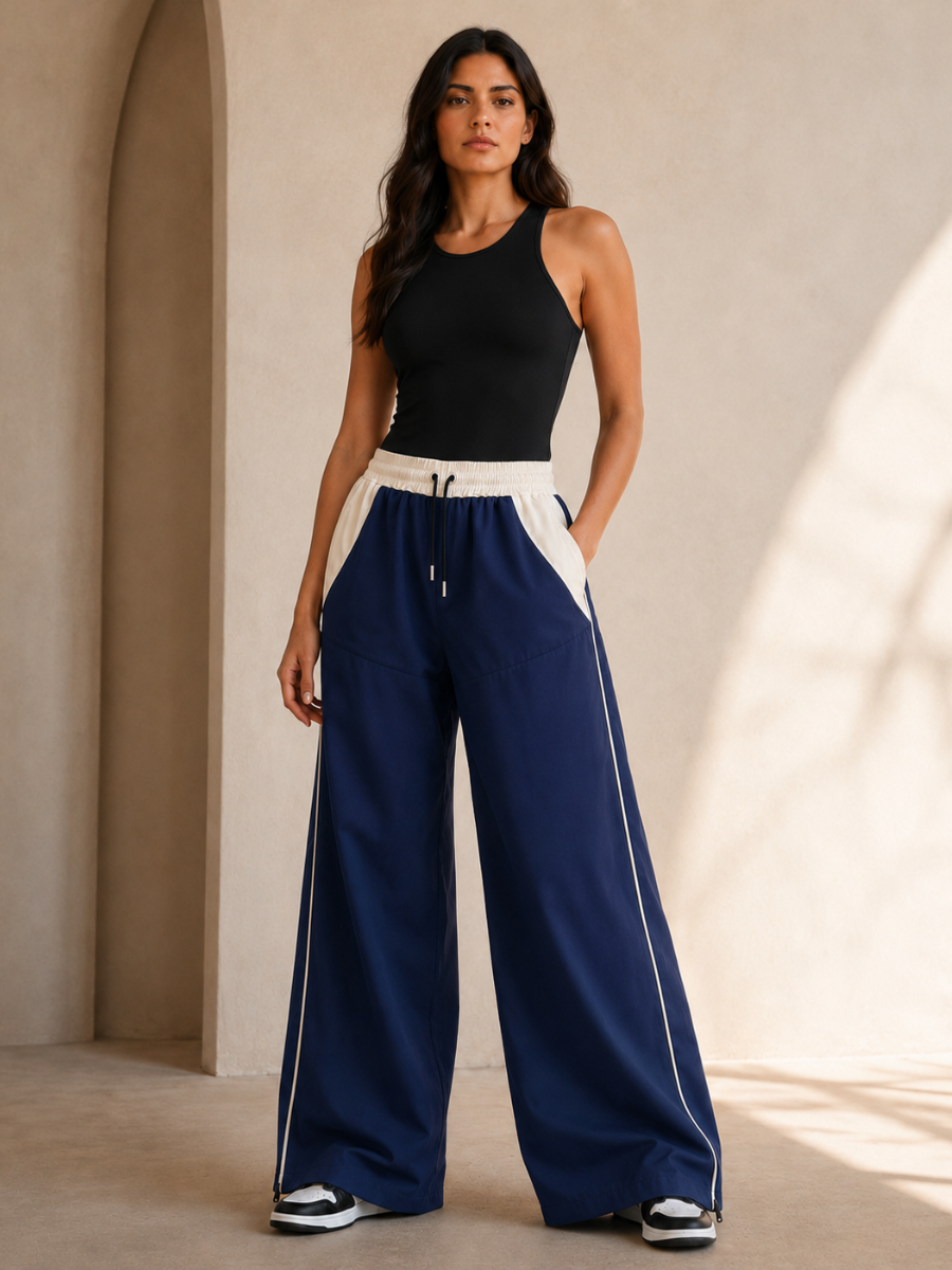 PACK 4 PANTALÓN TIRO ALTO OVERSIZE WIDE LEG PALAZZO CHIC MUJER TELA NOVA NEGRO BEIGE VERDE AZUL - 4