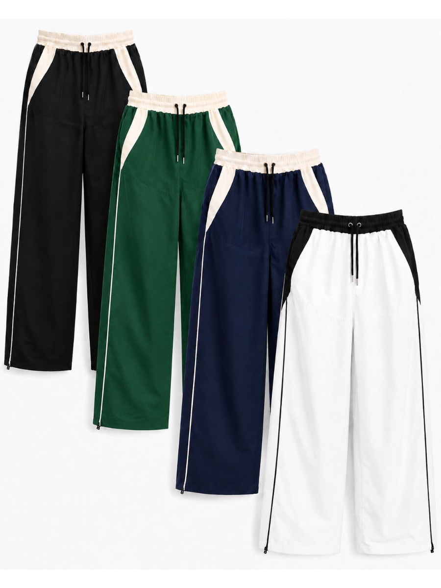 PACK 4 PANTALÓN TIRO ALTO OVERSIZE WIDE LEG PALAZZO CHIC MUJER TELA NOVA NEGRO VERDE AZUL BLANCO - 1