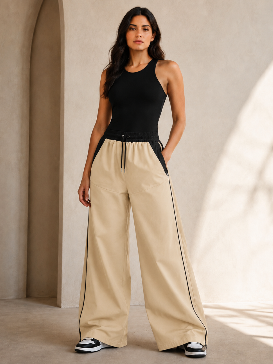 PACK 5 PANTALÓN TIRO ALTO OVERSIZE WIDE LEG PALAZZO CHIC MUJER TELA NOVA NEGRO VERDE BEIGE AZUL BLANCO - 4