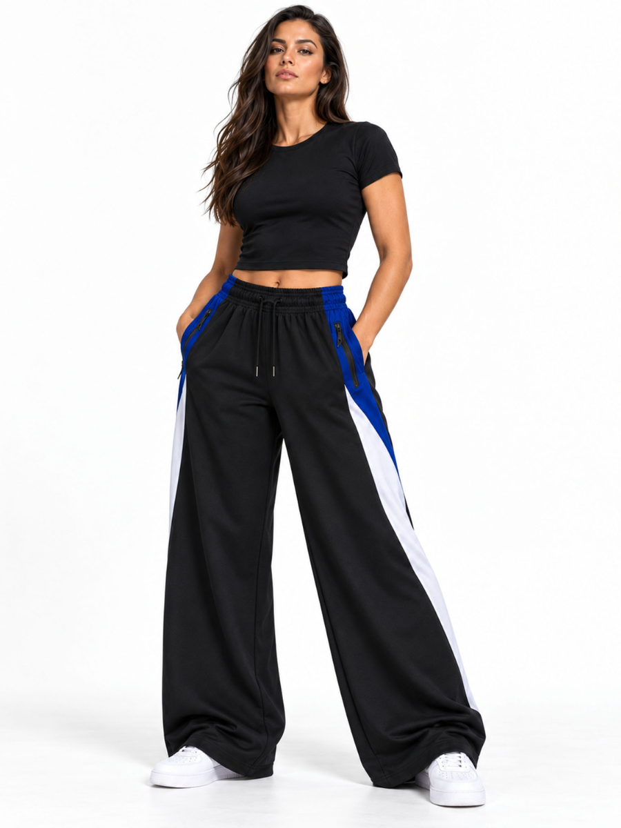 PANTALÓN TIRO ALTO OVERSIZE WIDE LEG STREETWEAR MUJER TELA NOVA TRICOLOR NEGRO AZUL - 1