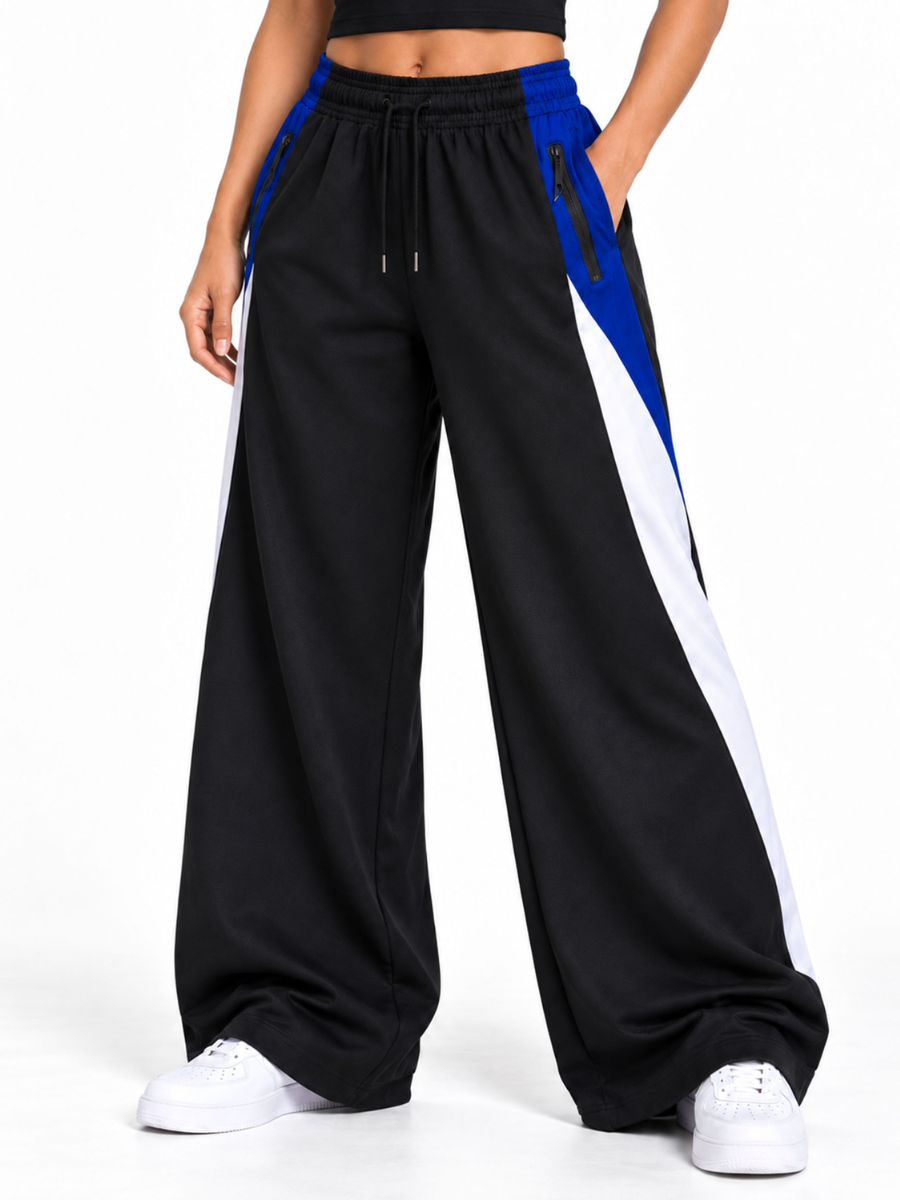 PANTALÓN TIRO ALTO OVERSIZE WIDE LEG STREETWEAR MUJER TELA NOVA TRICOLOR NEGRO AZUL - 2
