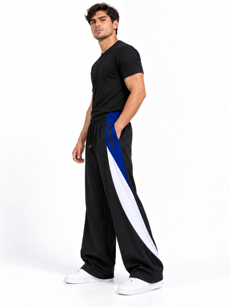 PANTALÓN OVERSIZE WIDE LEG STREETWEAR HOMBRE TELA NOVA TRICOLOR NEGRO AZUL - 1