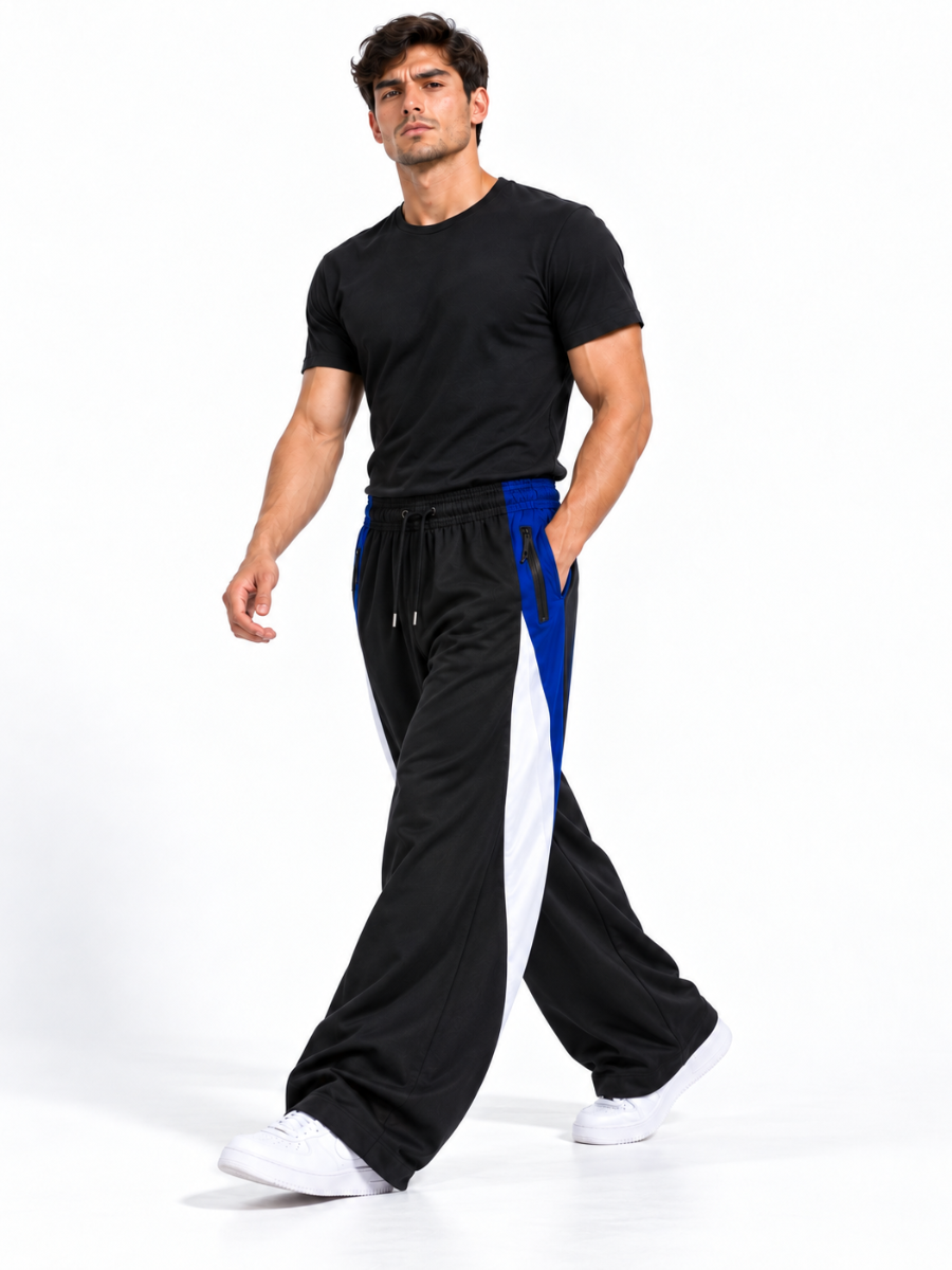 PANTALÓN OVERSIZE WIDE LEG STREETWEAR HOMBRE TELA NOVA TRICOLOR NEGRO AZUL - 2