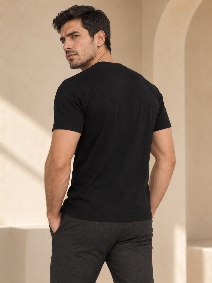 POLO SLIM FIT HOMBRE BÁSICO CUELLO REDONDO ALGODÓN CASUAL NEGRO - 3