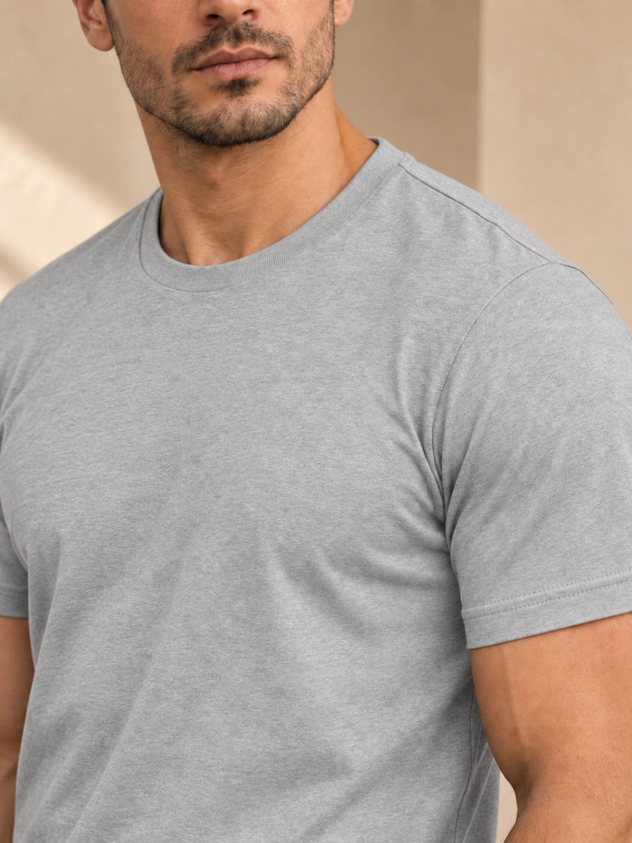POLO SLIM FIT HOMBRE BÁSICO CUELLO REDONDO ALGODÓN CASUAL GRIS MELANGE - 2