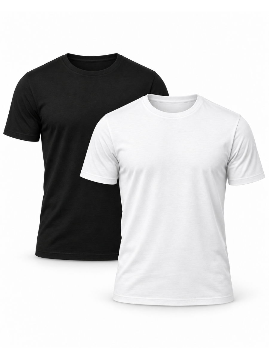 PACK 2 POLO SLIM FIT HOMBRE BÁSICO CUELLO REDONDO ALGODÓN CASUAL NEGRO BLANCO - 1