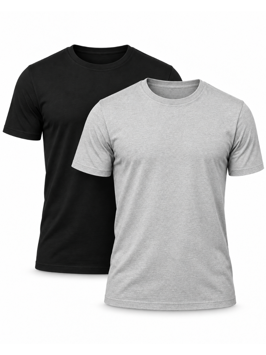 PACK 2 POLO SLIM FIT HOMBRE BÁSICO CUELLO REDONDO ALGODÓN CASUAL NEGRO GRIS MELANGE - 1