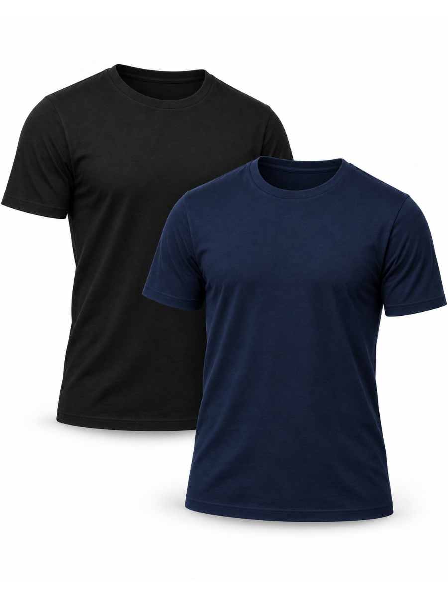 PACK 2 POLO SLIM FIT HOMBRE BÁSICO CUELLO REDONDO ALGODÓN CASUAL NEGRO AZUL MARINO - 1