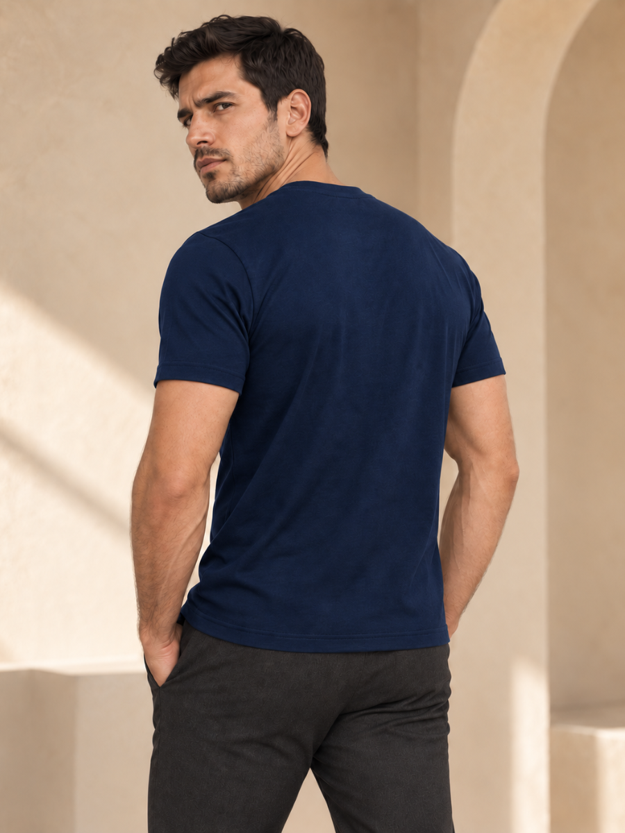 PACK 2 POLO SLIM FIT HOMBRE BÁSICO CUELLO REDONDO ALGODÓN CASUAL NEGRO AZUL MARINO - 3