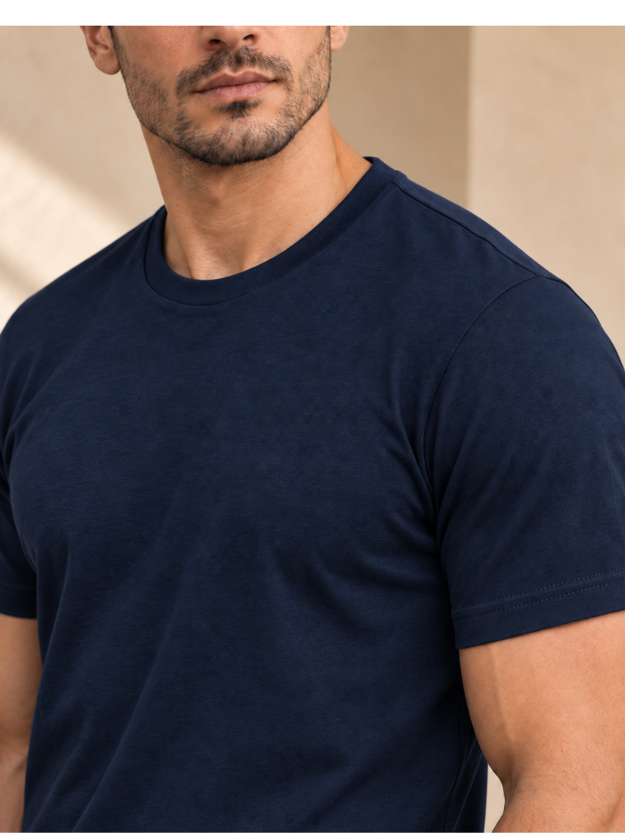 PACK 2 POLO SLIM FIT HOMBRE BÁSICO CUELLO REDONDO ALGODÓN CASUAL GRIS MELANGE AZUL MARINO - 3