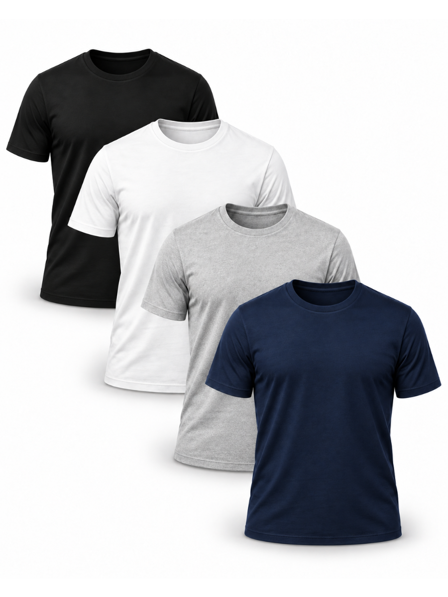 PACK 4 POLO SLIM FIT HOMBRE BÁSICO CUELLO REDONDO ALGODÓN CASUAL NEGRO BLANCO GRIS AZUL - 1