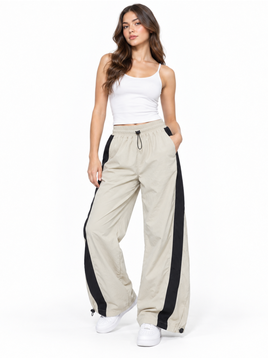 PANTALÓN BAGGY PARACHUTE MUJER STREETWEAR OVERSIZE AURA HUESO - 1