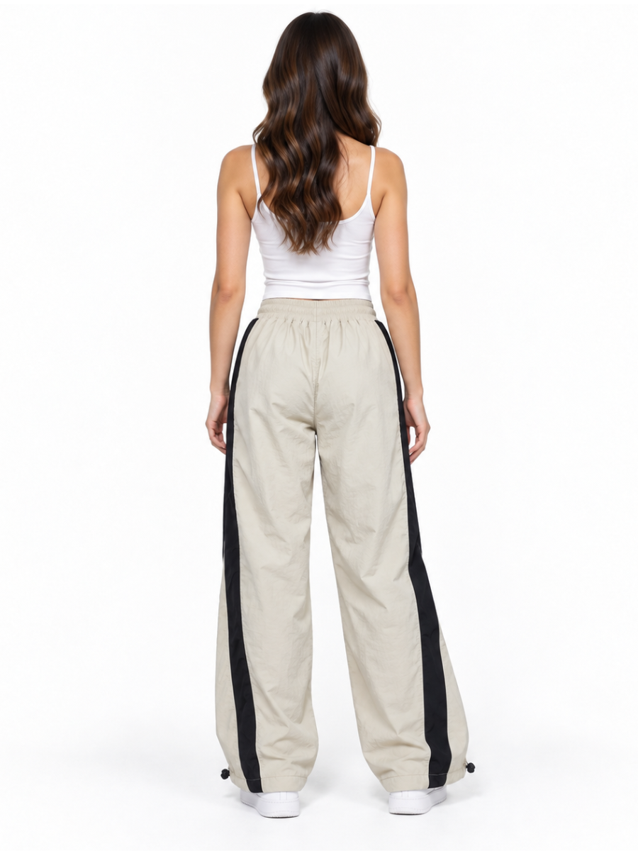 PANTALÓN BAGGY PARACHUTE MUJER STREETWEAR OVERSIZE AURA HUESO - 2