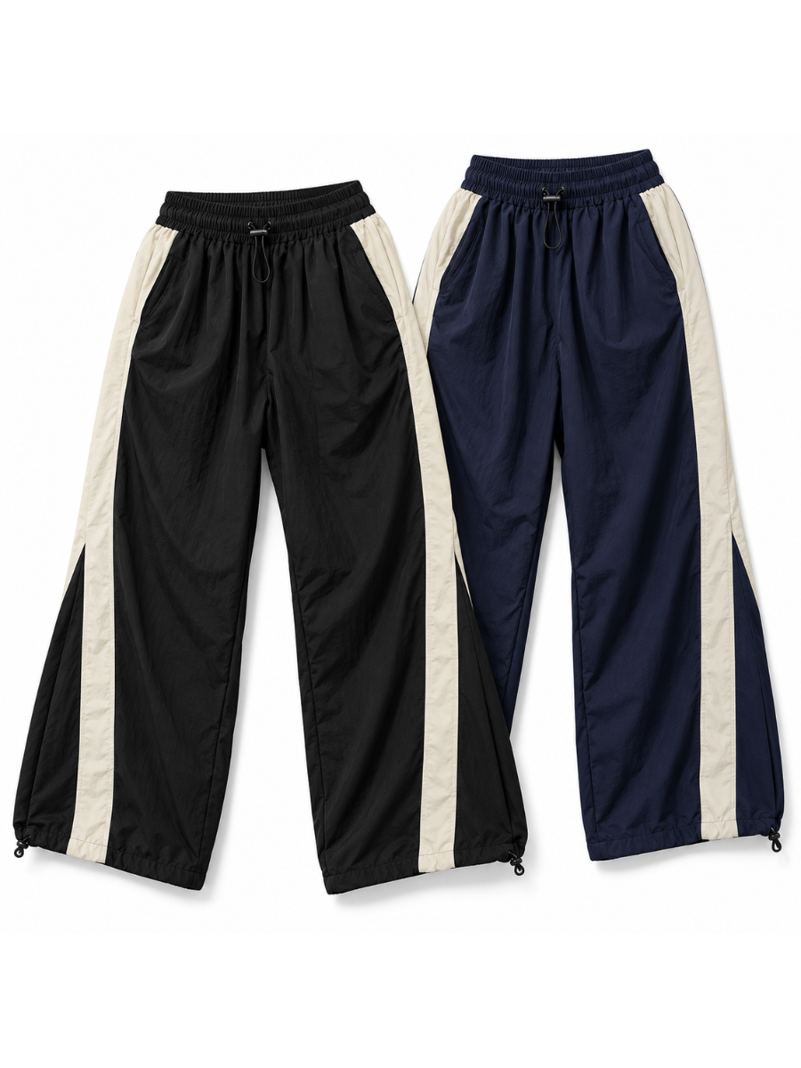 PACK 2 PANTALÓN BAGGY PARACHUTE MUJER STREETWEAR OVERSIZE AURA NEGRO AZUL - 1