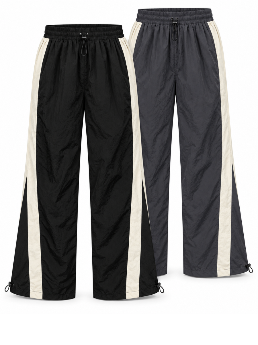 PACK 2 PANTALÓN BAGGY PARACHUTE MUJER STREETWEAR OVERSIZE AURA NEGRO GRIS - 1