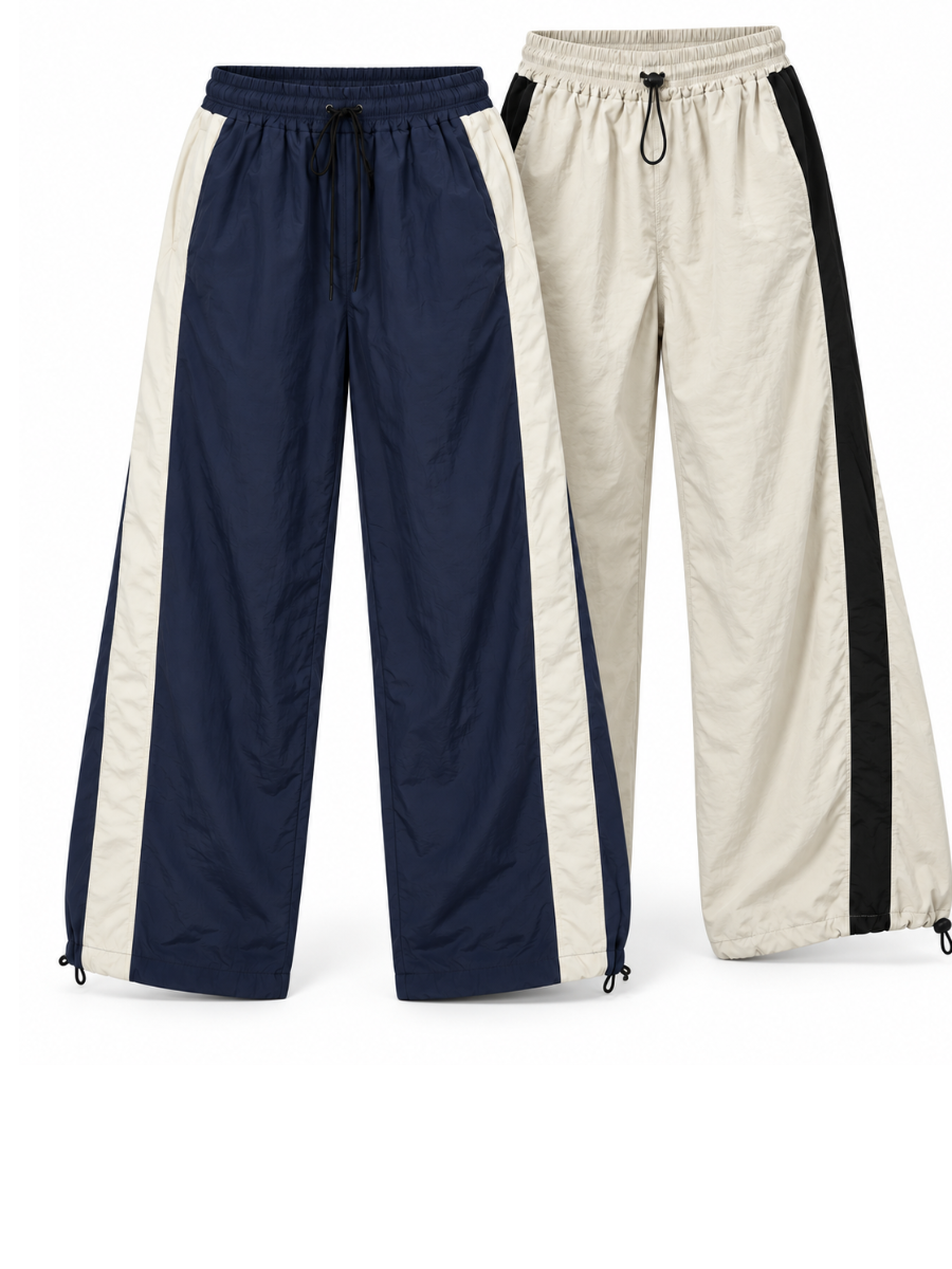PACK 2 PANTALÓN BAGGY PARACHUTE MUJER STREETWEAR OVERSIZE AURA AZUL BEIGE - 1