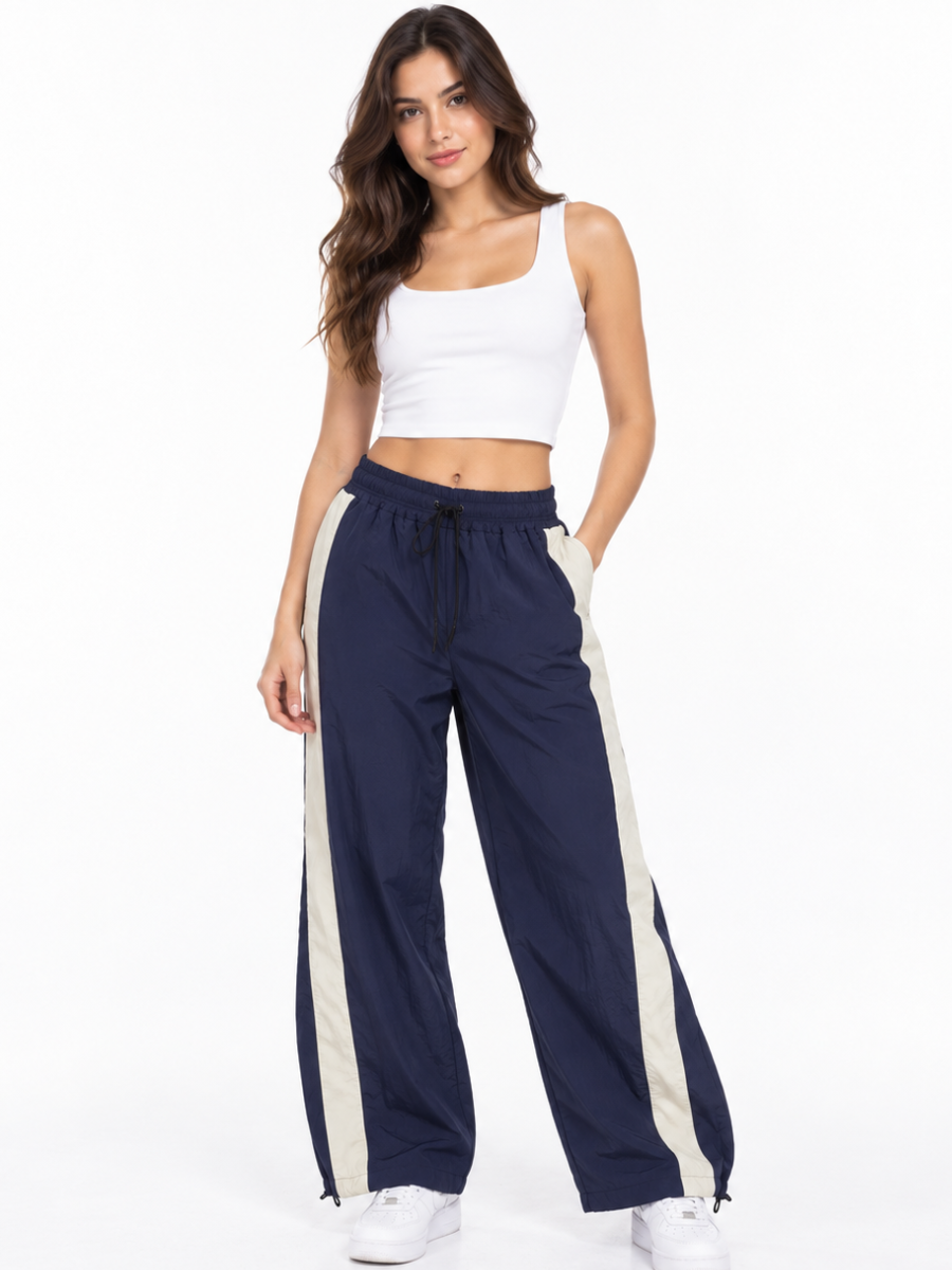 PACK 2 PANTALÓN BAGGY PARACHUTE MUJER STREETWEAR OVERSIZE AURA AZUL BEIGE - 3