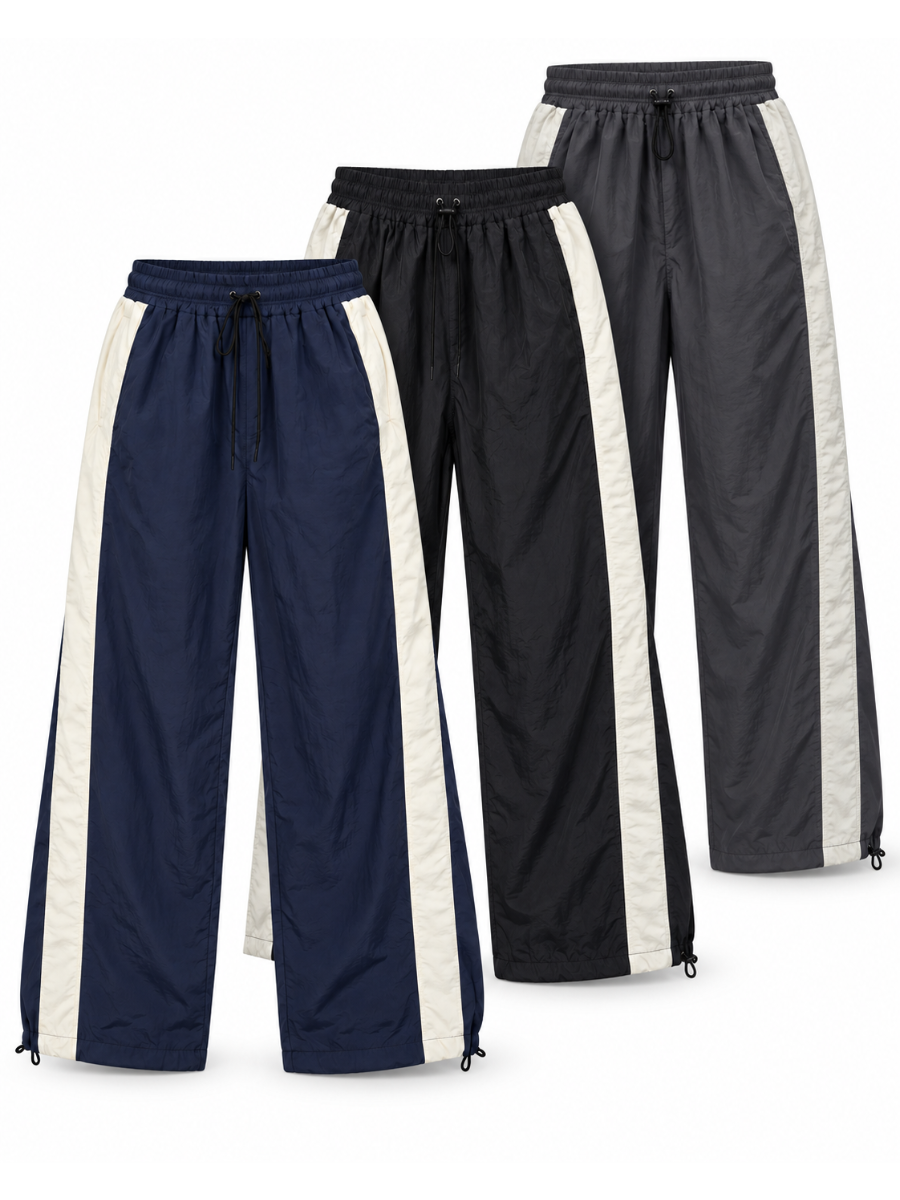 PACK 3 PANTALÓN BAGGY PARACHUTE MUJER STREETWEAR OVERSIZE AURA AZUL NEGRO GRIS - 1