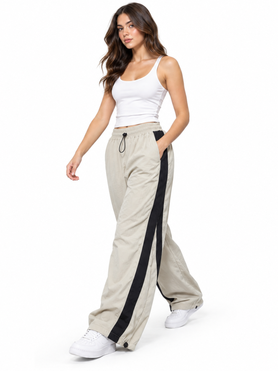 PACK 3 PANTALÓN BAGGY PARACHUTE MUJER STREETWEAR OVERSIZE AURA GRIS AZUL HUESO - 2