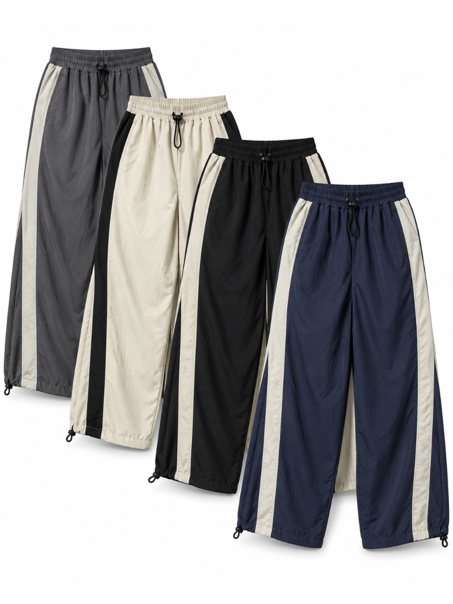 PACK 4 PANTALÓN BAGGY PARACHUTE MUJER STREETWEAR OVERSIZE AURA GRIS HUESO NEGRO AZUL - 1
