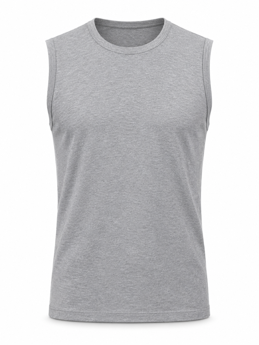 POLO SLIM FIT MANGA CERO HOMBRE BÁSICO ALGODÓN MUSCLE TEE GRIS MELANGE - 1
