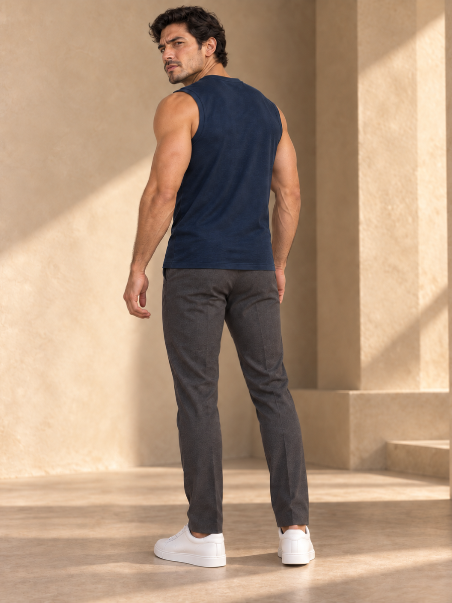 POLO SLIM FIT MANGA CERO HOMBRE BÁSICO ALGODÓN MUSCLE TEE AZUL MARINO - 2