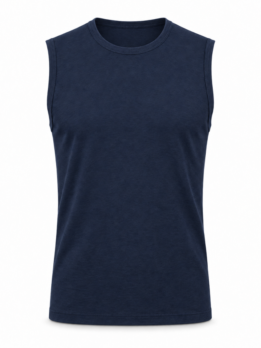 POLO SLIM FIT MANGA CERO HOMBRE BÁSICO ALGODÓN MUSCLE TEE AZUL MARINO - 3